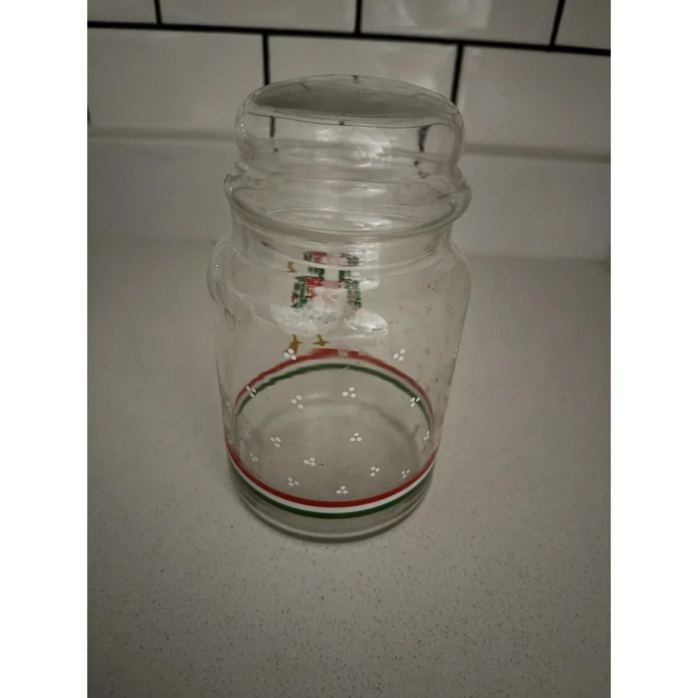 Libbey Apothecary Glass Jar W/Lid Christmas Goose & Wreath VINTAGE EUC